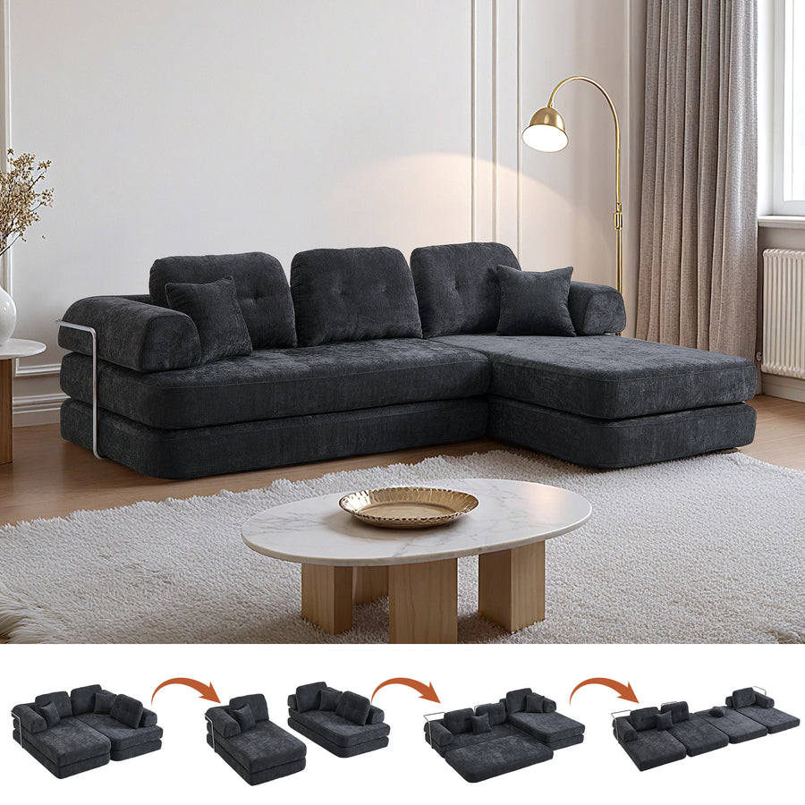 104  Boneless Sofa,Sectional Compressed Couch With Chaise, Deep Seat Modular Sectional Sofa Chenille Memory Foam Sofa Boneless Couches For Living Room Bedroom, No Assembly Required